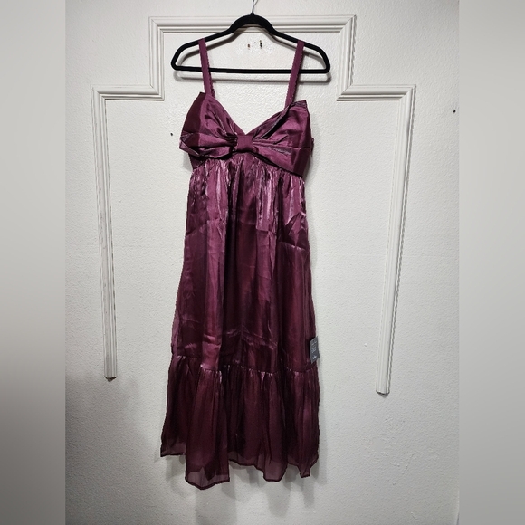 Lulus Extravagant Initiative Shiny Plum Organza Bow Midi Dress M Wedding Party - Picture 6 of 9